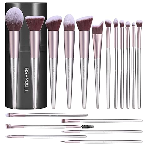 BS-MALL Makeup Brush Set 18 Pcs Premium Synthetic Foundation Powder Concealers Eye shadows Blush Makeup Brushes with black case (B-Purple)